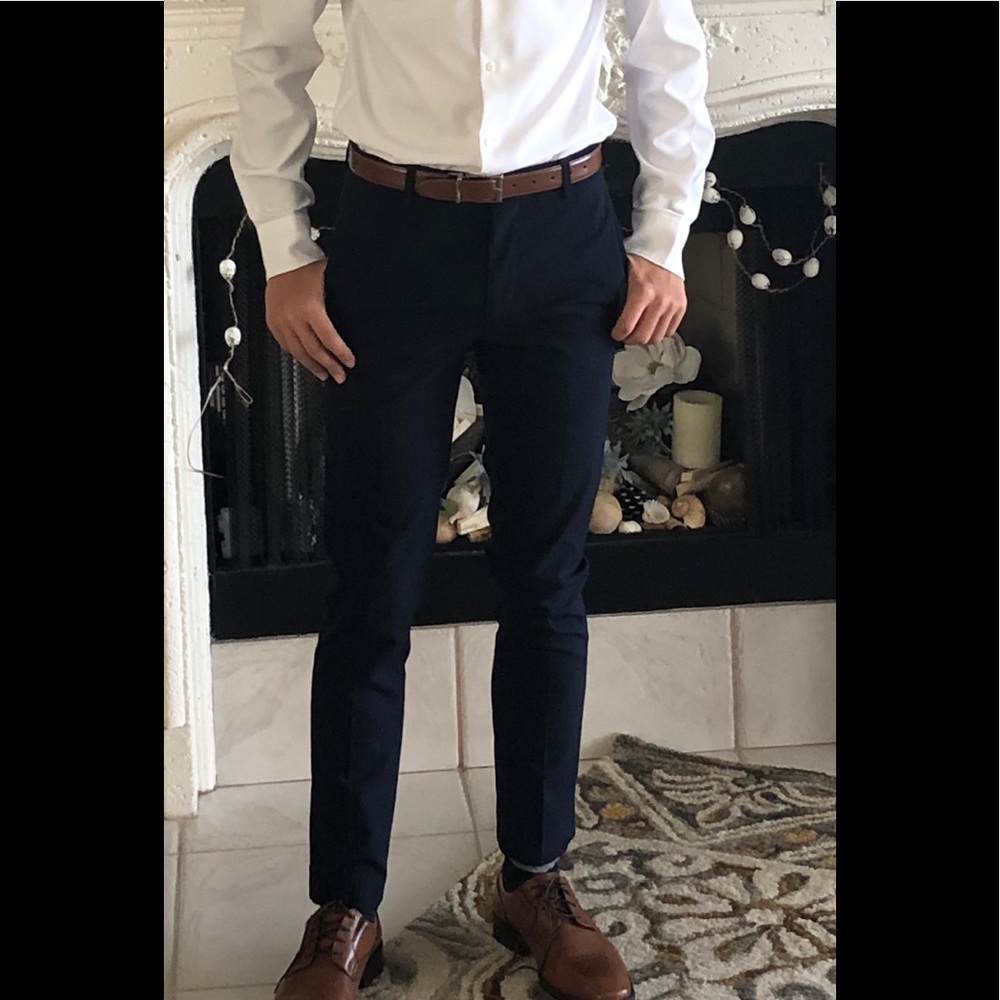 Men’s Dress Pants Slim Fit Flat Front Navy